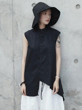 Black Cropped Stand Collar Sleeveless Blouse
